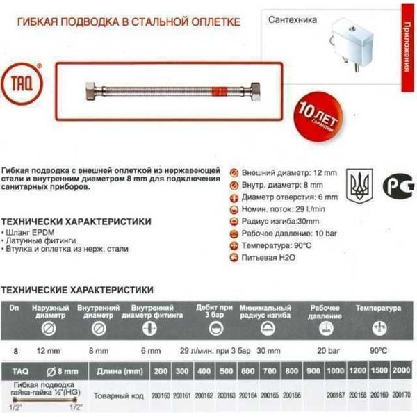 Шланг водяной TUCAI 1/2&Prime;x1/2&Prime; ВВ 2,0м TAQ HG-1212-2000 200170 000004427 фото
