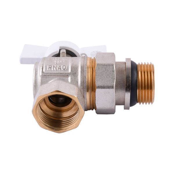 Кран шаровый угловой с американкой Q PROFESSIONAL QP004 PN40 1&Prime; антипротечка, Белая бабочка 000018555 фото