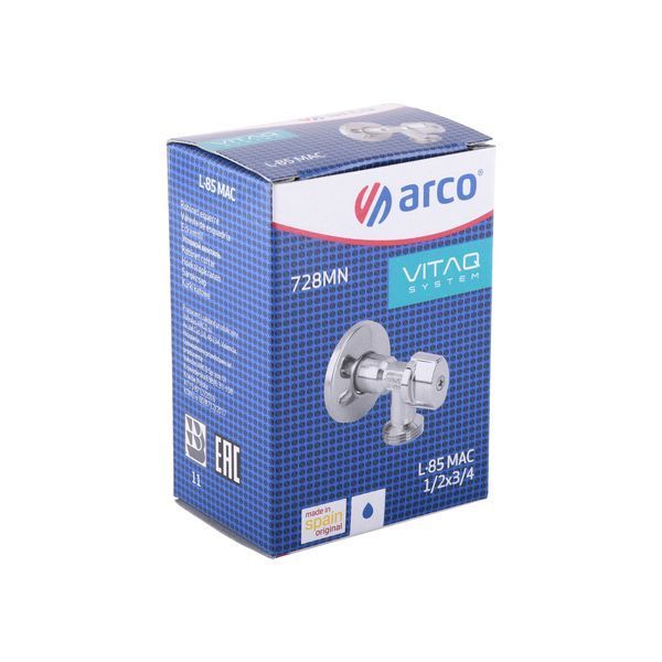 Кран шаровый угловой ARCO 1/2&Prime;х 3/4&Prime; 728MN металлическая ручка L85MAC 000023455 фото