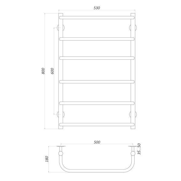 Рушникосушарка UNIO LS W 800-500-6 Драбинка Скоба вода 000020882 фото