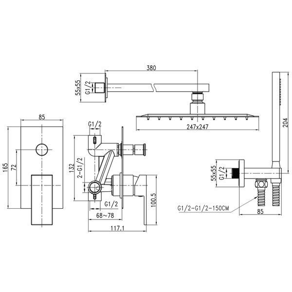 Душевая система встроенная TOPAZ ODISS TO-18205-H66 000027418 фото