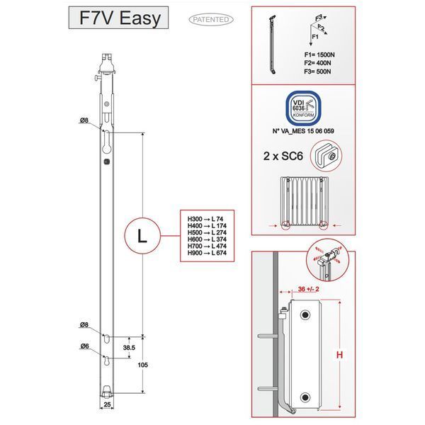 Кронштейн для сталевого радіатора MB Fix F7V Easy, артикул 60630030 116092 фото