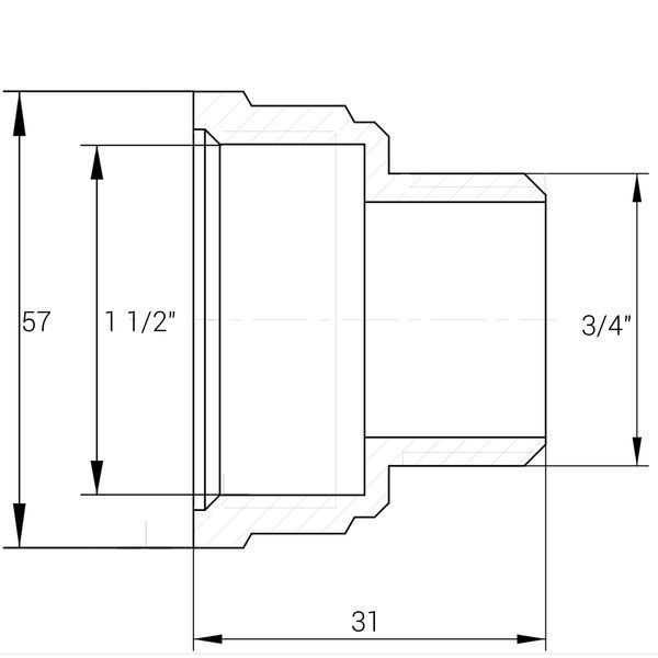 Перехідник редукційний 1 1/2&Prime;х 3/4&Prime;ВЗ нікельований А0604А(нк) 000025104 фото