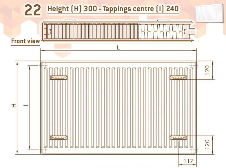 Радиатор стальной DeLonghi Radiators Compact Panel 22 TEK 300x900 мм, 1139 Вт, боковое подключение, артикул 0181543127 117039 фото