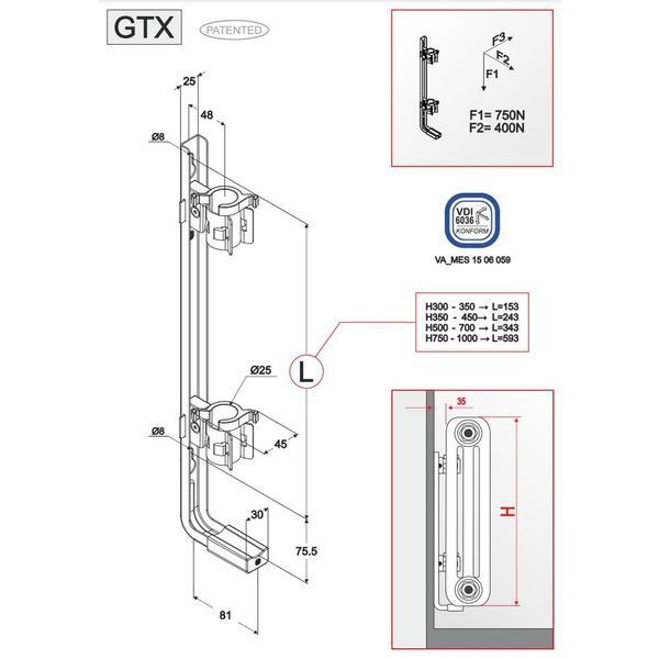 Кронштейн трубчастого радіатора MB Fix GTX, артикул 60640045 116053 фото