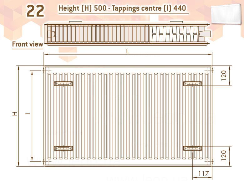 Радіатор сталевий DeLonghi Radiators Compact Panel 22 TEK 500x2000 мм, 3770 Вт, бокове підключення, артикул 0181545160 117182 фото