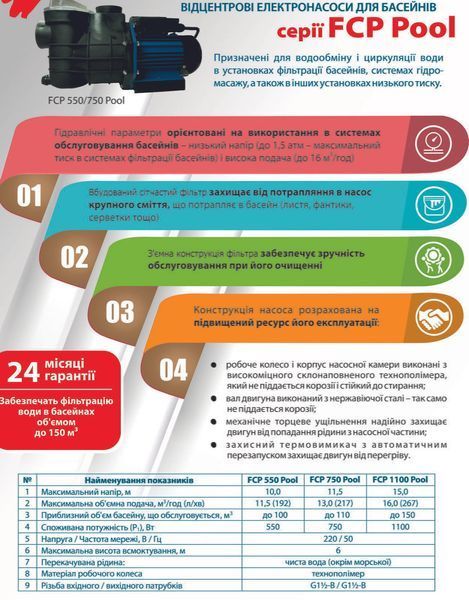 Насос відцентровий для басейнів NPO FCP 750 Pool 4823121303791 фото