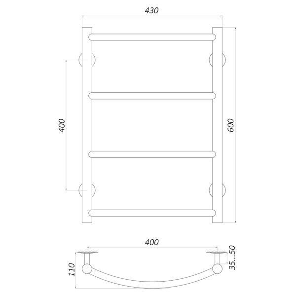 Рушникосушарка UNIO LD W 600-400-4 Драбинка Дуга вода 000020651 фото
