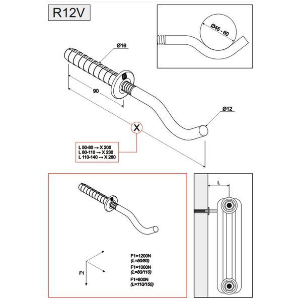 Кронштейн трубчастого радіатора MB Fix R12V, 180 мм, RAL9010, артикул 60211650 116038 фото
