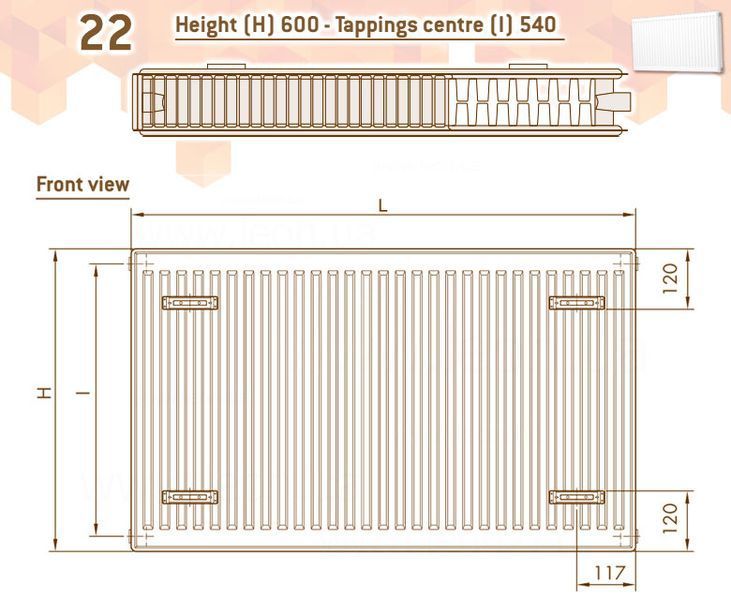 Радіатор сталевий DeLonghi Radiators Compact Panel 22 TEK 600x700 мм, 1529 Вт, бокове підключення, артикул 0181546121 117241 фото