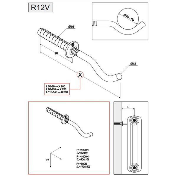 Кронштейн трубчастого радіатора MB Fix R12V, артикул 60211651 116039 фото