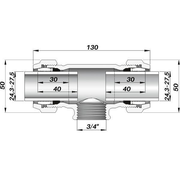 Соединение зажимное тройное 3/4&Prime;(&Oslash;25мм)х3/4&Prime;В чугунное QТ Gebo 000002358 фото