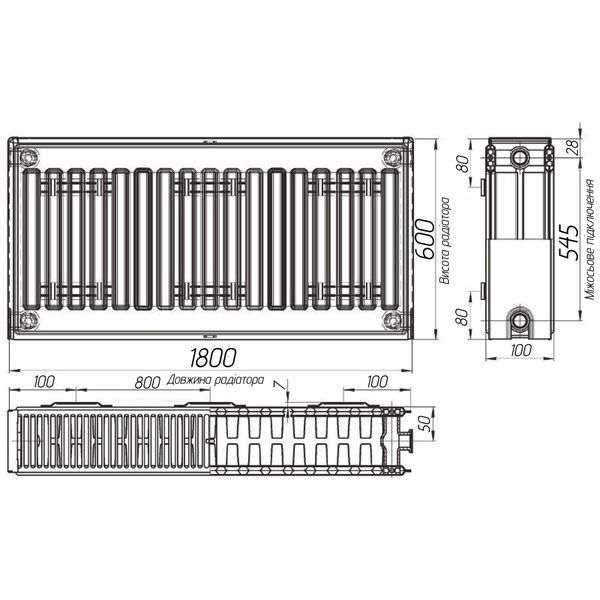 Радиатор стальной 22/600х1800 бок OPTIMUM 000013687 фото
