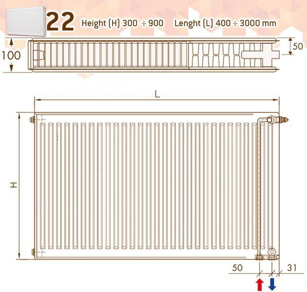 Радіатор сталевий DeLonghi Radiators PHD 2.0 Panel 22 TEC 600x2300 мм, артикул 0H81226369 117712 фото