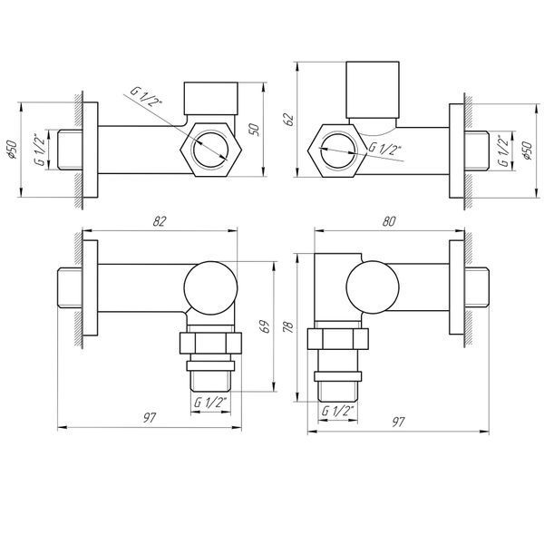 Набор Кран вентильный угловой с американкой SOLOMON LUX 1/2&Prime; 7777 TEN (2шт.) BLACK (1уп) 000020286 фото