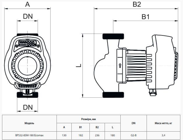 Насос циркуляцийний NPO BPS 32-8SM-180 Ecomax шнур+гайки (уп.4) 4823072208510 фото