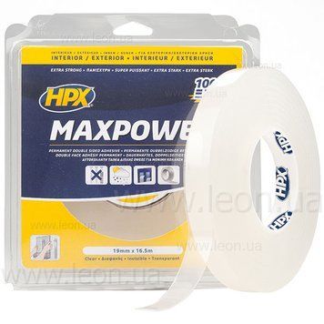 Стрічка двостороння HPX Maxpower, 19 мм х 2 м, прозора, артикул HT1902 57514 фото