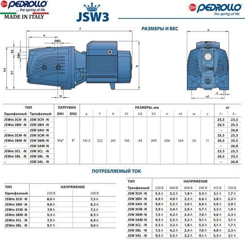Насос самовсмоктувальний PEDROLLO JSWm 3BL 46JS8AL10A1 фото