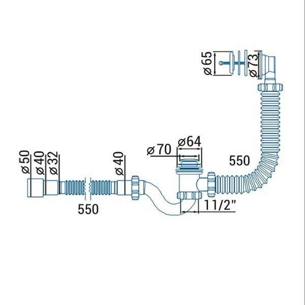 Сифон &Prime;Waterstal&Prime; для ванны Click-Clack с гибкой трубой 32/40/50 (А - 14089) 000028713 фото