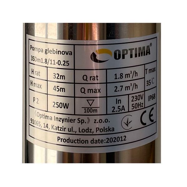 Насос скважинный с пов,уст, к песку 3&Prime; OPTIMA 3SDm1,8/11 0,25 кВт 45м + пульт+кабель 1,5м NEW 000021396 фото