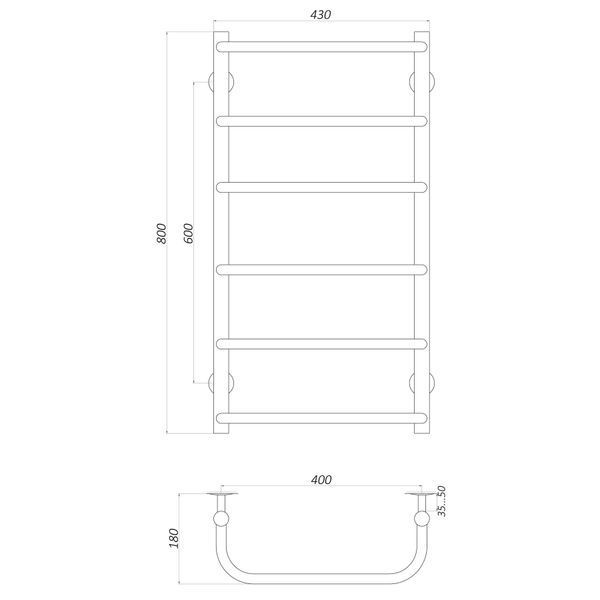 Полотенцесушитель UNIO LS W 800-400-6 Лесенка Скоба вода 000020876 фото
