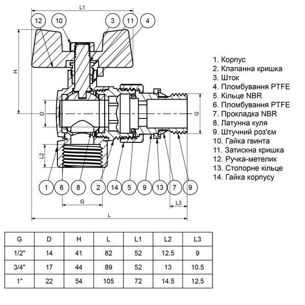 Кран шаровый угловой с американкой Q PROFESSIONAL QP004 PN40 1/2&Prime; антипротечка, Белая бабочка 000014415 фото