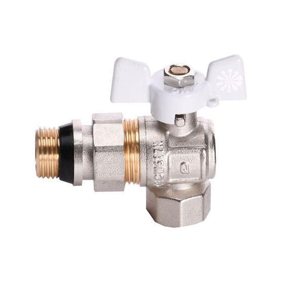 Кран шаровый угловой с американкой Q PROFESSIONAL QP004 PN40 1/2&Prime; антипротечка, Белая бабочка 000014415 фото