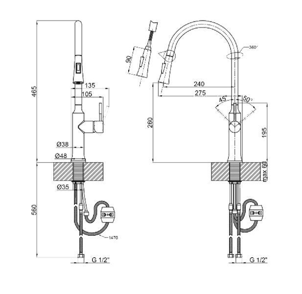 Смеситель для кухни Globus Lux ALPEN SBT1-2033-GP 000026597 фото