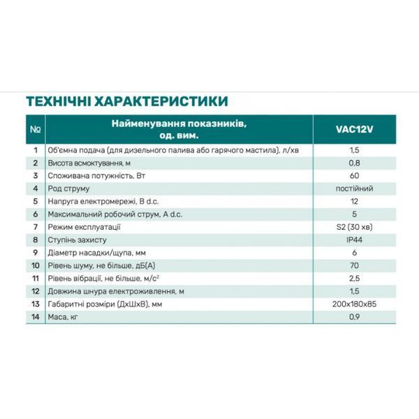 Насос вакуумный для мастила NPO VAP12V (уп.20) 4823121301346 фото