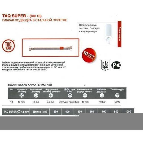 Шланг водяний посилений TUCAI 3/4&Prime;x3/4&Prime; ЗВ 0,4м TAQ SUPER MG-3434-400 871 000005688 фото